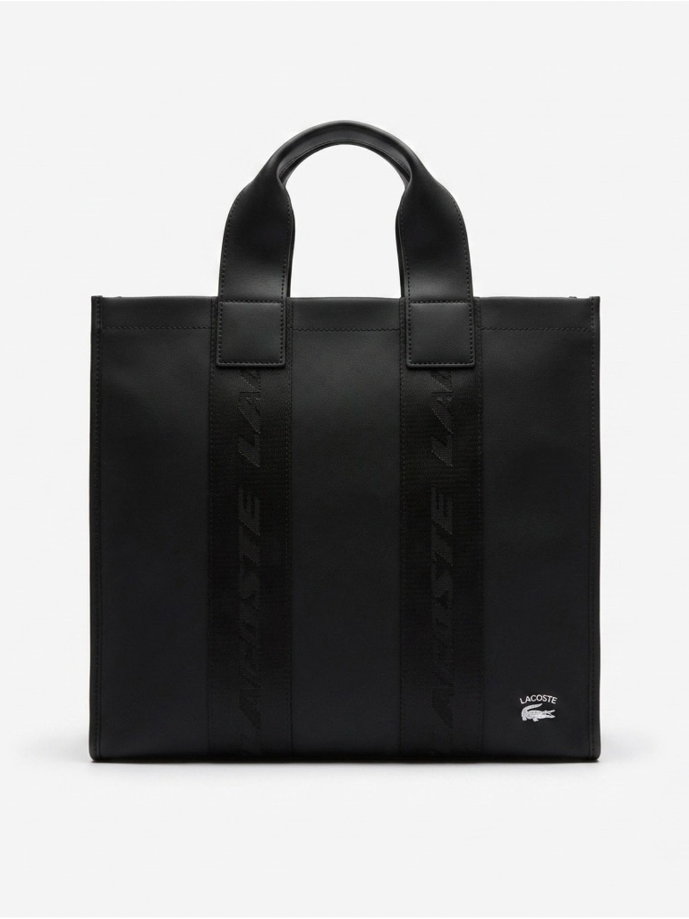Lacoste Contrast Print Tote Bag Black Leather Laptop Shoulder Bag NEW